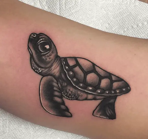 Greyscale Baby Sea Turtle Tattoo