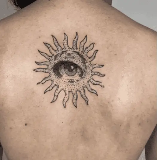 Dot Work Eye of the Sun Back Tattoo
