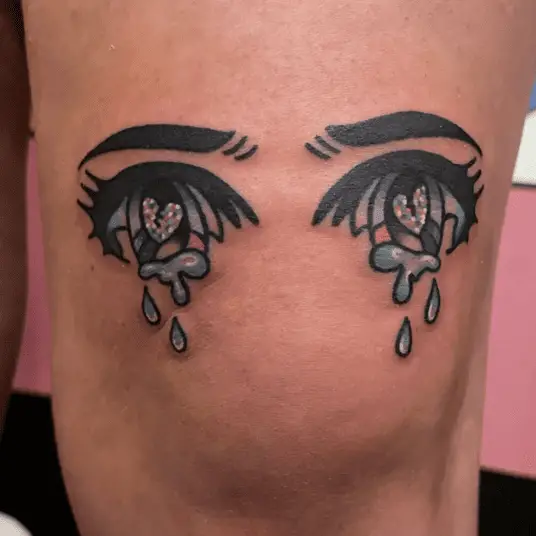 Colored Illustration of Female Heart Crying Eyes Knee Tattoo