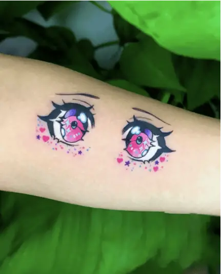 Colored Sparkly Anime Eyes Arm Tattoo