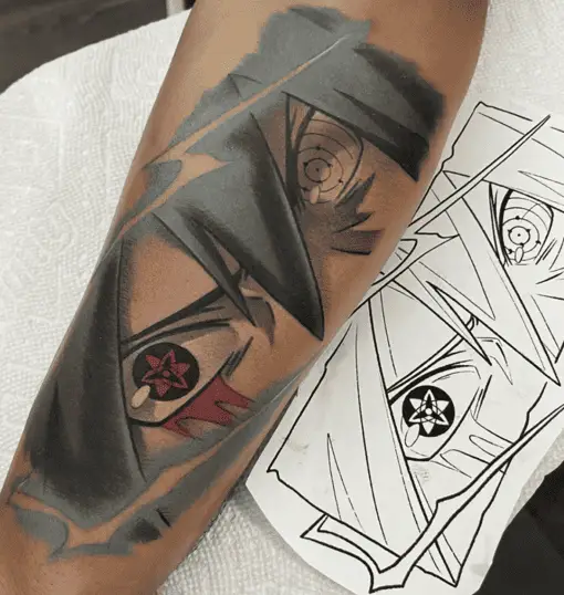 Colored Sasuke Eyes Arm Tattoo