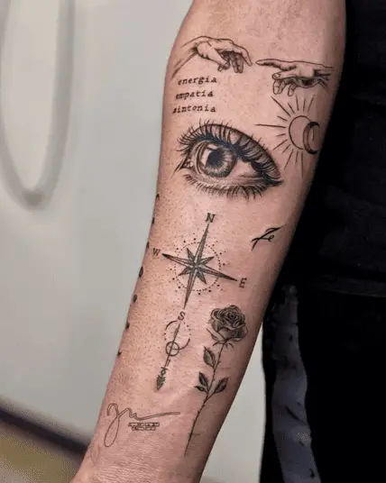 Realistic Eyes With Aesthetic Designs Arm Tattoo