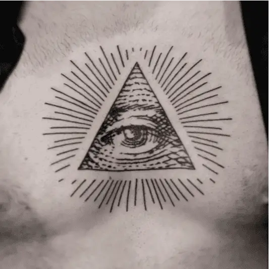 Line Art Eye of Providence With Rays Chest Tattoo