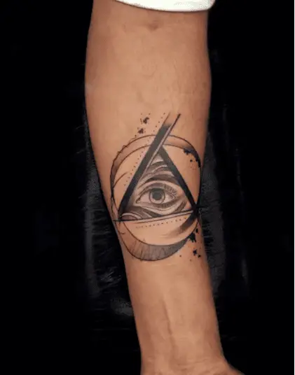 Black and Grey Abstract Eye of Providence Arm Tattoo