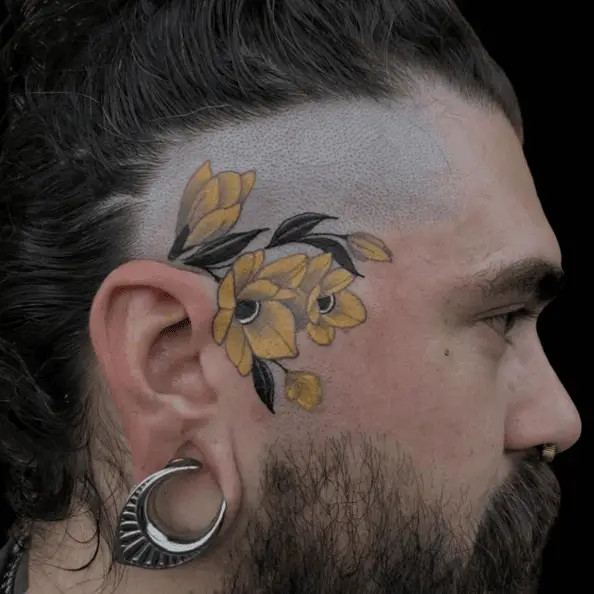 Yellow Florals Sideburn Tattoo