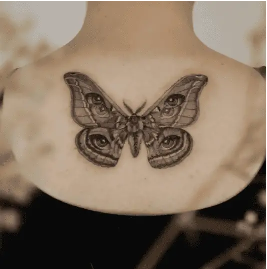 Realism Eye Moth Back Tattoo