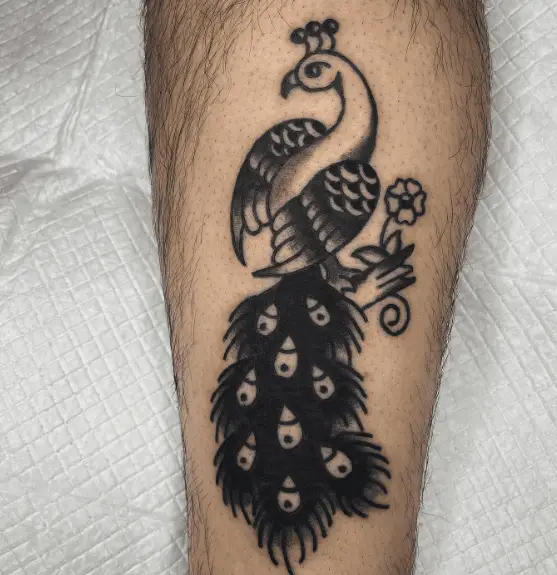 Black Shaded Peacock Tattoo