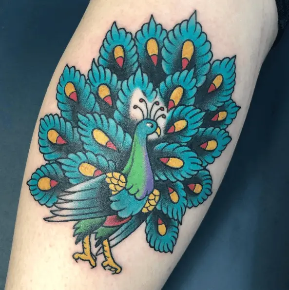 Blue Open Feathers Peacock Tattoo