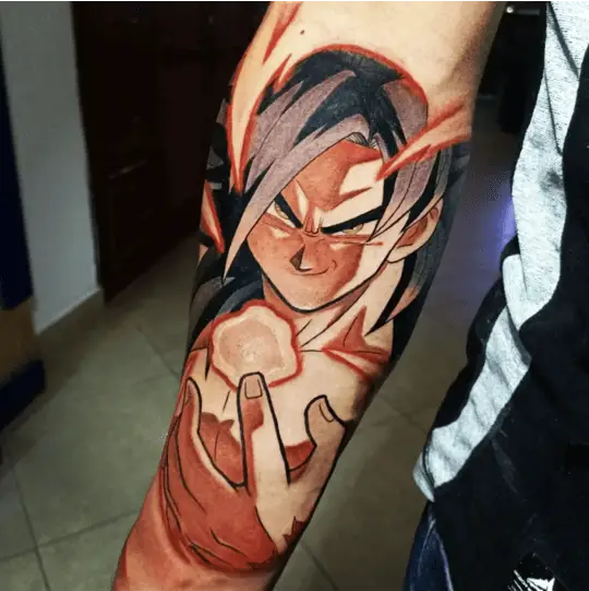Colored Son Goku Energizing the Dragon Ball Arm Tattoo