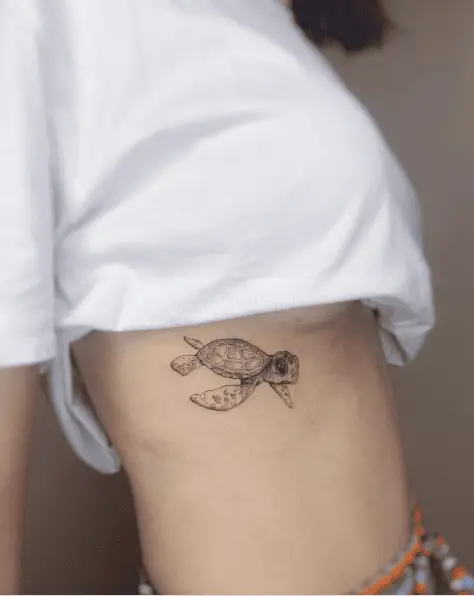 Small Little Grey Ink Sea Turtle Tattoo