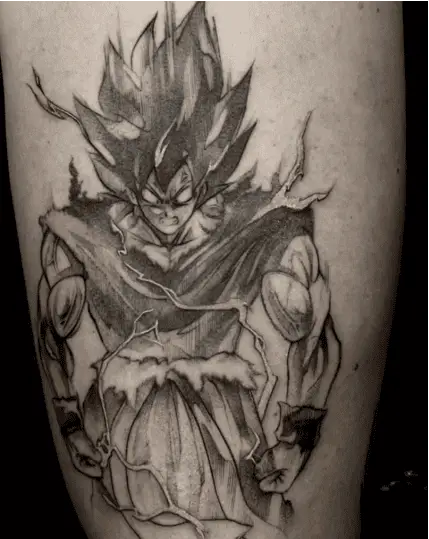 Line Work Son Goku in Super Saiyan Mode Leg Tattoo