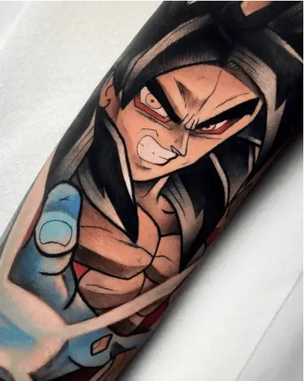 Colored Angry Son Goku Arm Tattoo