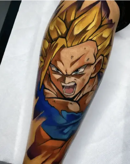 Colored Gold Hair Son Goku Arm Tattoo