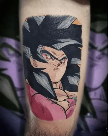 Colored Son Goku in Super Saiyan 4 Leg Tattoo