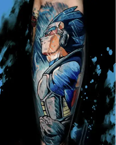 Colored Vegeta Standing in Side View Arm Tattoo