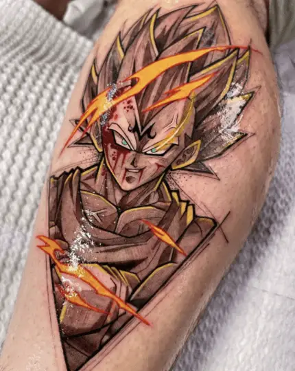 Colored Wounded Vegeta Leg Tattoo