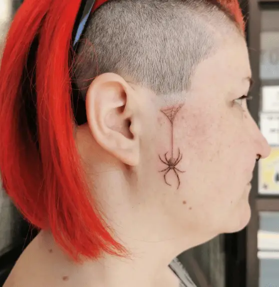 Spider and Web Side Face Tattoo