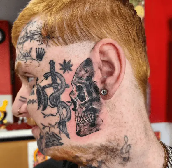 Half Skull Sideburn Tattoo