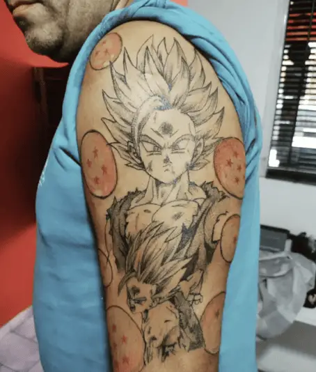 Whip Shade Son Gohan With Colored Dragon Balls Upper Arm Tattoo
