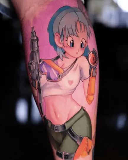 Colored Army Bulma Holding the Dragon Ball Leg Tattoo