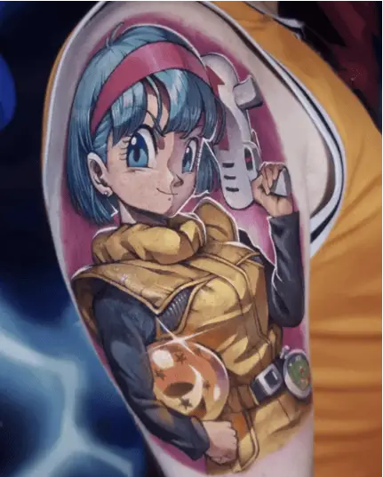 Colored Bulma Wearing a Yellow Suit Upper Arm Tattoo