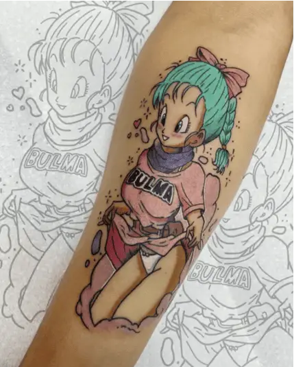 Colored Bulma Raises Her Skirt Arm Tattoo