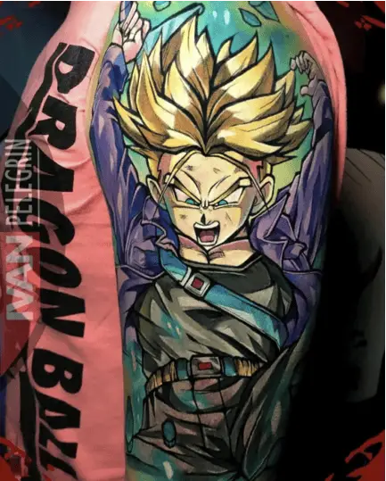 Colored Trunks Falling Down Upper Arm Tattoo