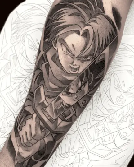 Whip Shade Trunks Fighting With a Sword Leg Tattoo