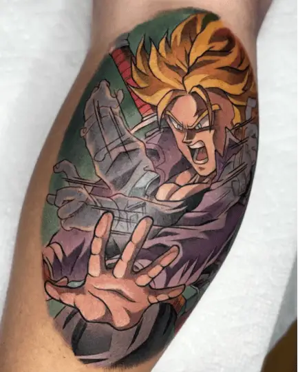 Colored Trunks Doing His Signature Burning Attack Leg Tattoo