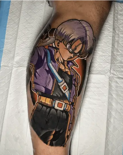 Colored Trunks Holding His Sword at the Back Leg Tattoo