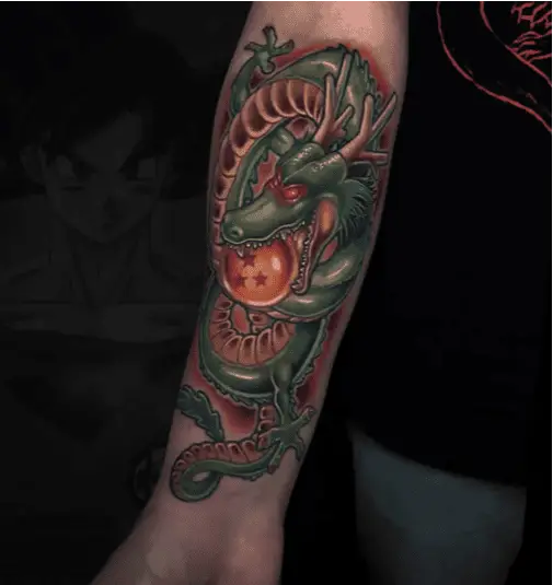 Colored Dragon Ball on Shenron's Mouth Arm Tattoo