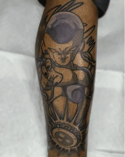 Colored Frieza Pointing Leg Tattoo