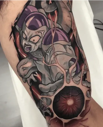 Colored Frieza Exerting His Power Thigh Tattoo