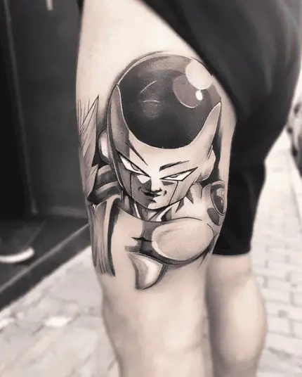 Colored Serious Frieza Thigh Tattoo