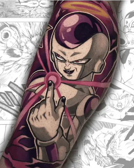 Colored Frieza With His Power Leg Tattoo