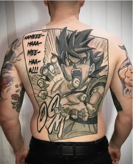Whip Shade Son Goku Manga Panel Full Back Tattoo