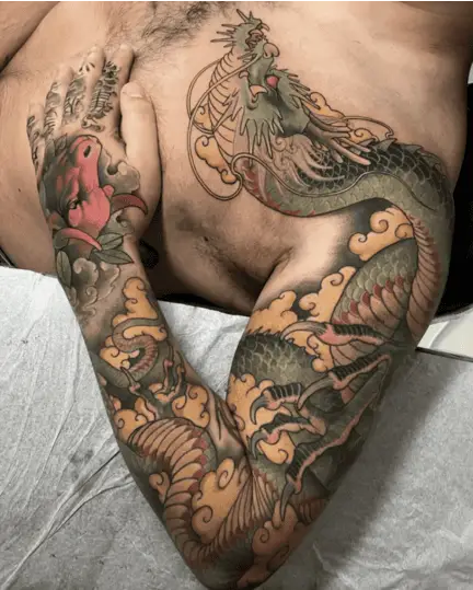 Colored Shenron Dragon Arm Sleeve Tattoo