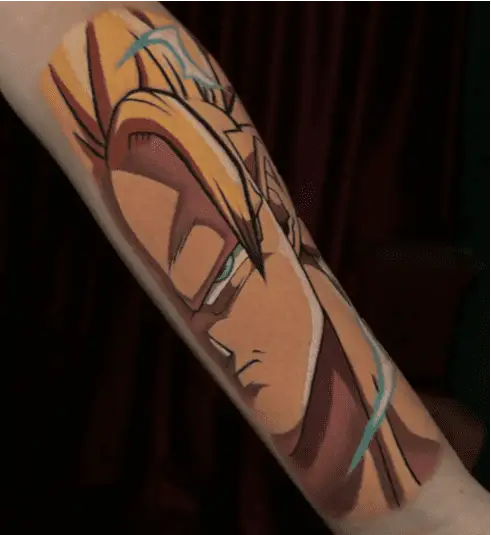 Colored Half Face Super Saiyan Son Goku Arm Tattoo