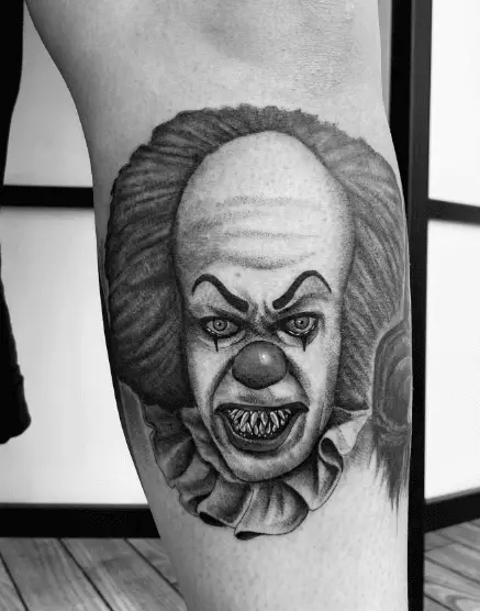 Sketch Style Pennywise Clown Leg Tattoo
