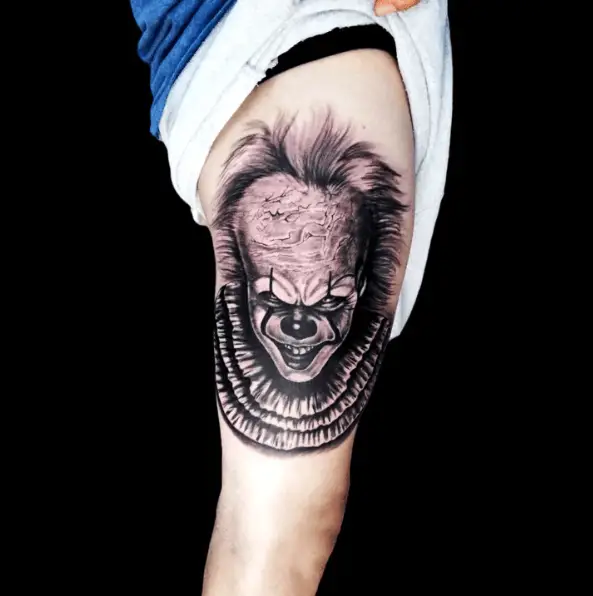Black and Grey Pennywise Clown Face Tattoo
