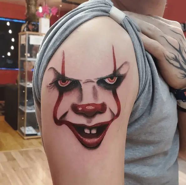 Horror Looks Pennywise Clown Face Arm Tattoo