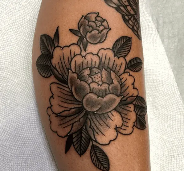 Black and Grey Peony Flower Tattoo
