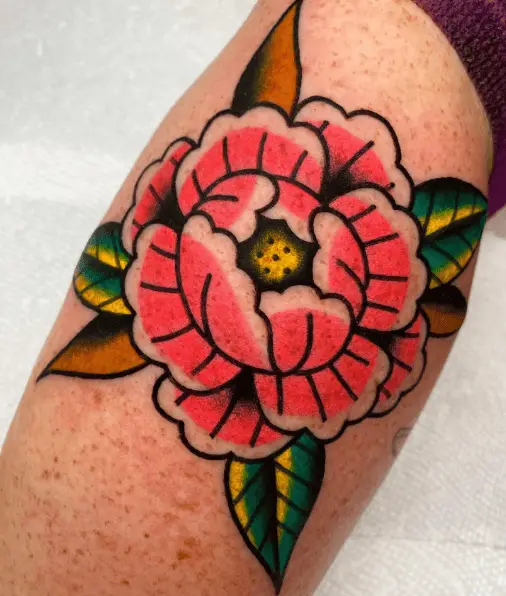 Traditional Pink Peony Tattoo
