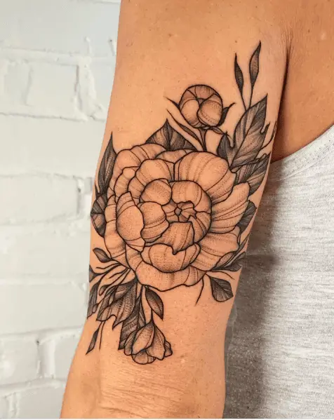 Pencil Sketch Style Peony Flower Tattoo