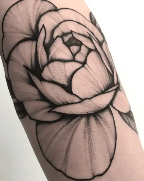Large Black and Grey Peony Flower Tattoo