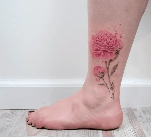 Bloomed and Bud Peony Flowers Leg Tattoo