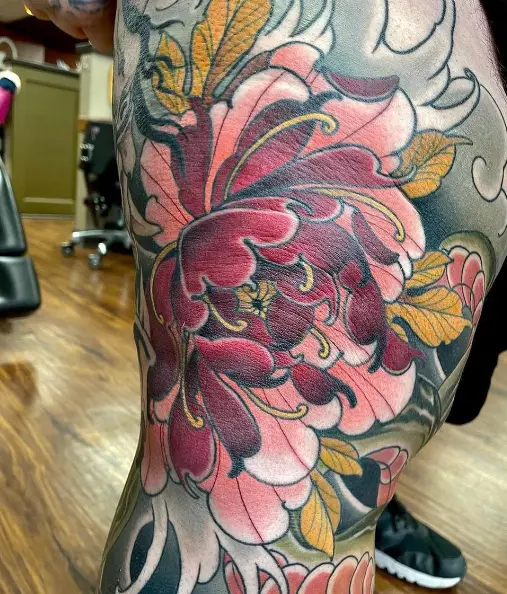 Multicolored Japanese Peony Flower Tattoo