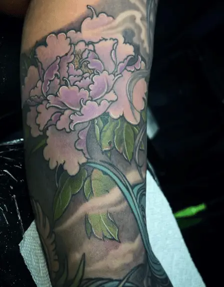 Purple Colored Japanese Peony Flower Tattoo