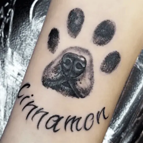 Dog Nose in Paw Print for Cinnamon Arm Tattoo
