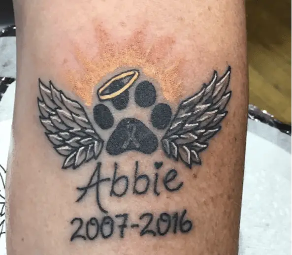 Angel Dog Paw Print with Sun Rays Memorial Arm Tattoo